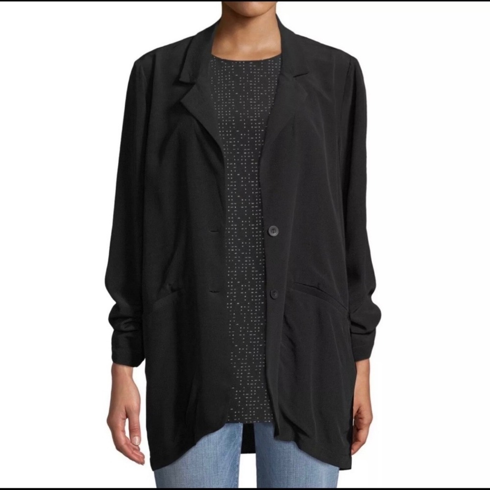 Eileen‎ Fisher Black Long Crepe Two-Button Blazer XS